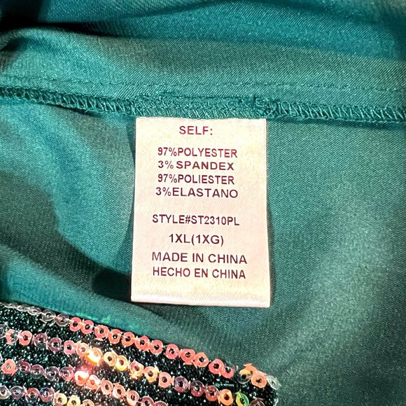 GeeGee Plus - Women's Size 1XL Green Sequins Long Sleeve Button Up Blouse - Picture 5 of 11